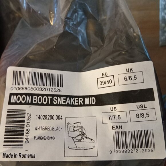 Moon Boot Sneaker Mid EU 39 / 40 US 7 - 7.5 Black Red White - Picture 10 of 11